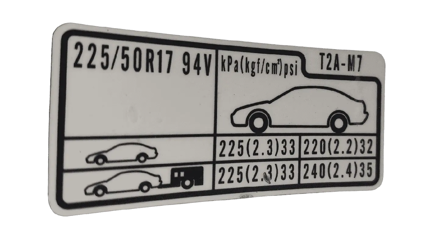 playcard on drivers side indicates what tire pressure should be 